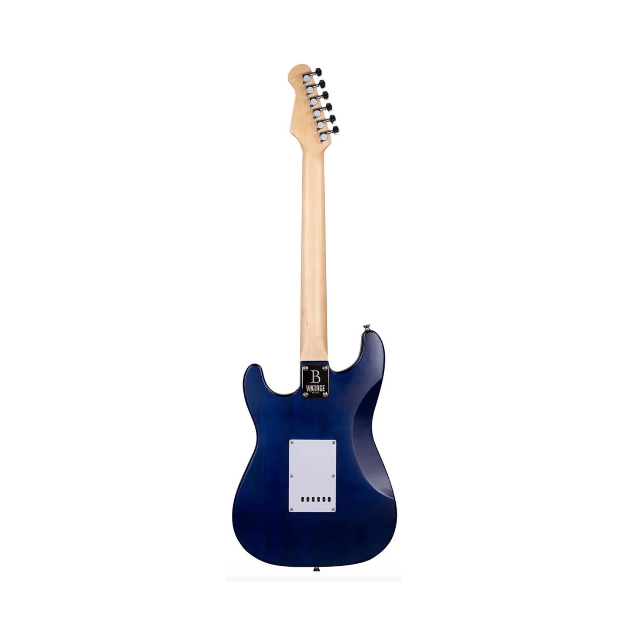 Guitarra eléctrica azul de la serie Vintage TWISTER-BL de Musical Santa Cecilia, con cuerpo sólido y mástil de madera.