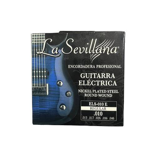 Cuerda para guitarra eléctrica La Sevillana .010 de Musical Santa Cecilia, de acero, mostrada en la imagen con detalles de la cuerda