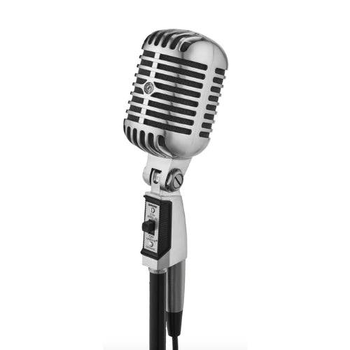 Micrófono Shure 55SH SERIES II de Musical Santa Cecilia, con diseño clásico y cápsula visible, ideal para actuaciones y grabaciones.