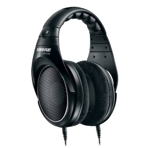 Audífonos profesionales Shure SRH1440 en color negro, con diadema y auriculares de alta fidelidad para monitoreo de audio.