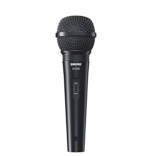 Micrófono Shure SV200 de Musical Santa Cecilia, vista frontal del micrófono profesional para canto y grabación.