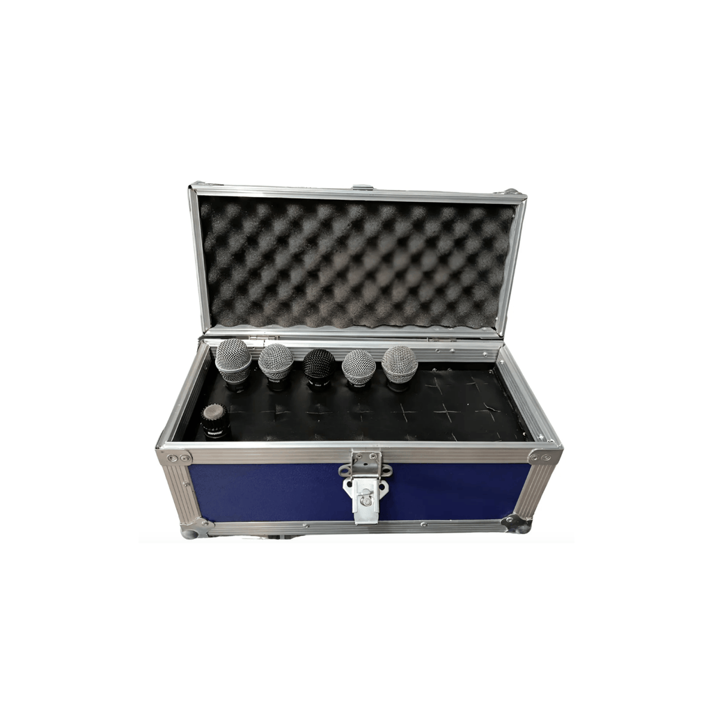Estuche para 12 micrófonos Musical Santa Cecilia con manija de transporte, resistente y compacto para almacenamiento y traslado.