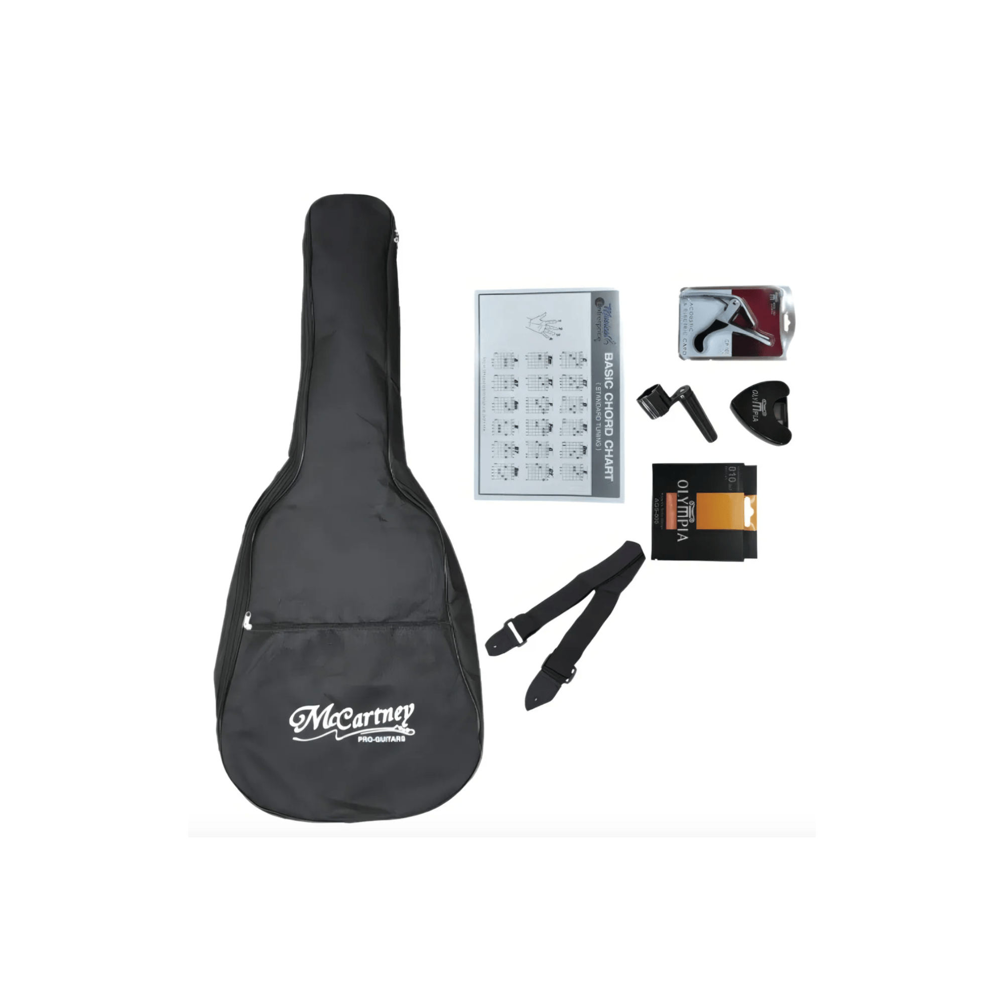 Guitarra electroacústica McCartney Cg-851eq con cuerdas de acero negra, cuerpo y detalles en negro, marca Musical Santa Cecilia