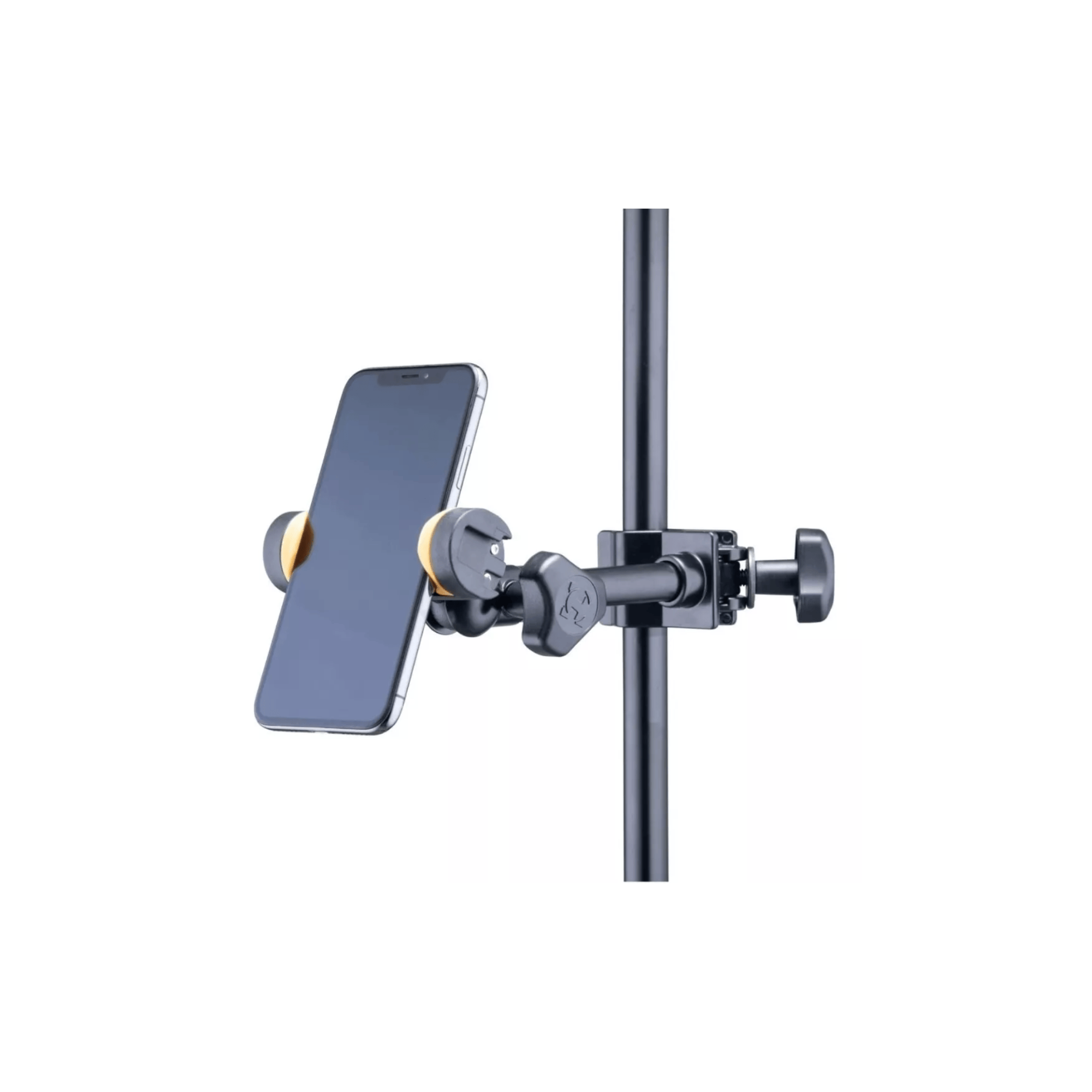 Soporte para teléfono Hercules DG207B de Musical Santa Cecilia, ajustable y universal para smartphones en escritorio.