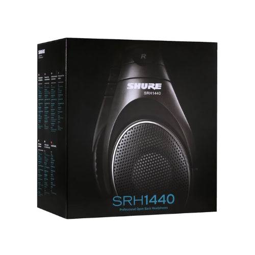 Audífonos Shure SRH1440 profesionales negros con diadema y auriculares grandes para audio de alta calidad.
