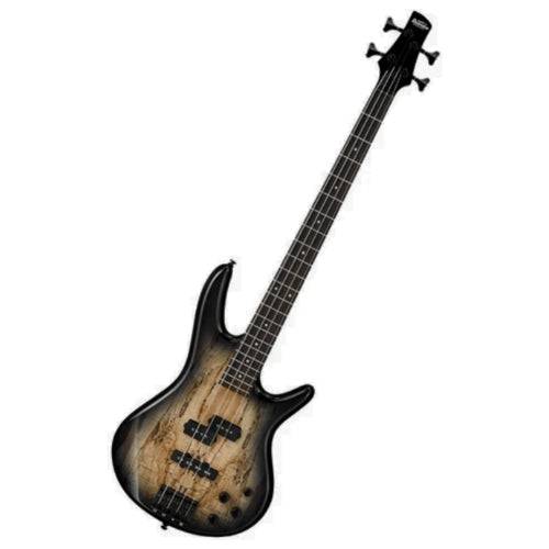 Bajo eléctrico Ibanez Gio GSR200SM-NGT sombreado con cuerpo de madera, mástil y cuerdas, en acabado oscuro.