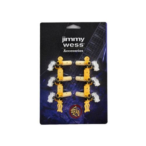 Maquinaria Jimmy Wess SKG360-CK dorada para guitarra clásica, vista cercana de las piezas de la clavija de afinación.